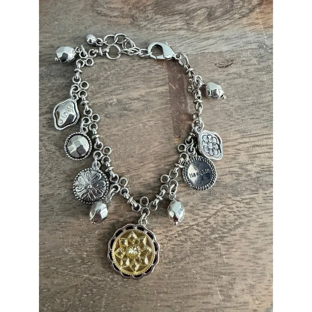 Lia Sophia Fascination Charm Bracelet Silver Tone Mixed Metal Statement Jewelry